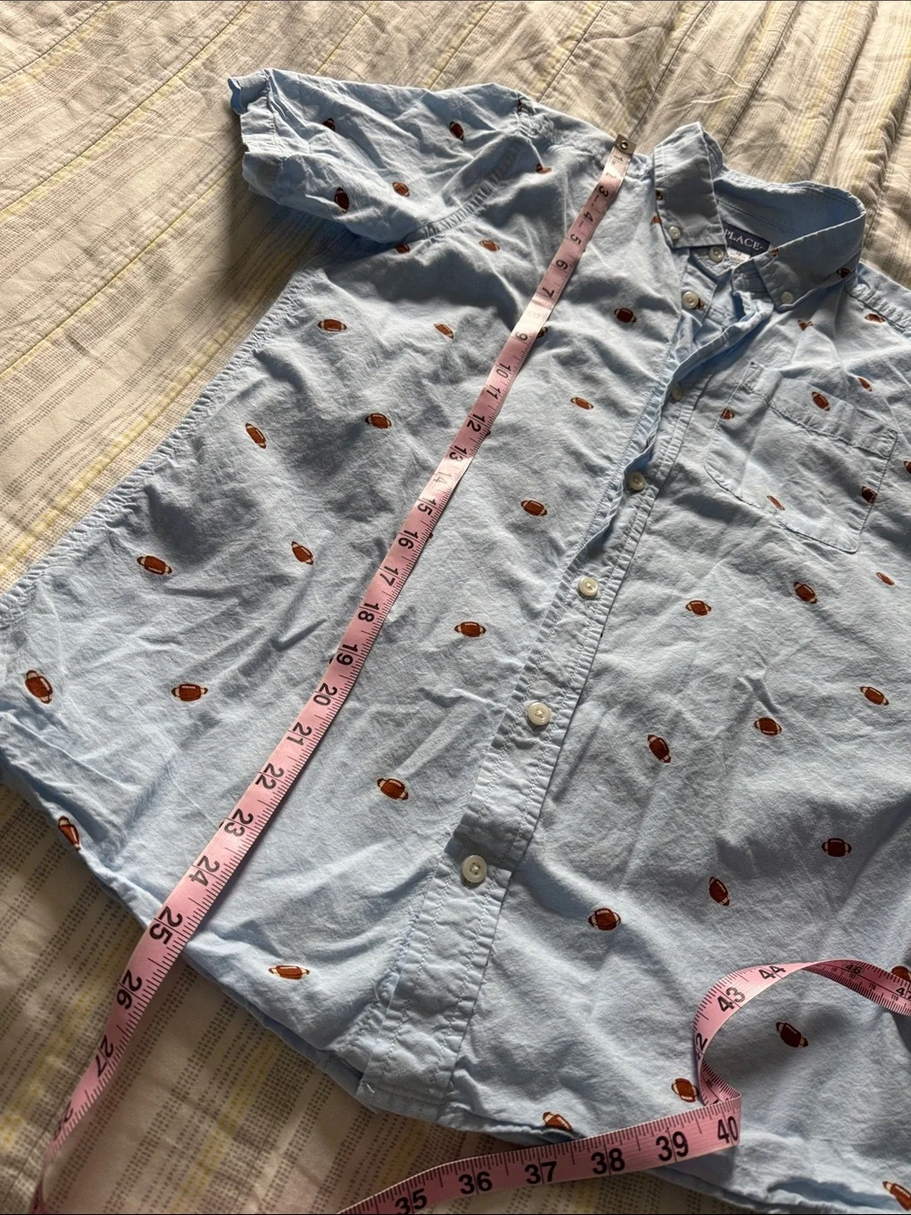 The Children's Place Light Blue Button-Down Shirt with Football Print